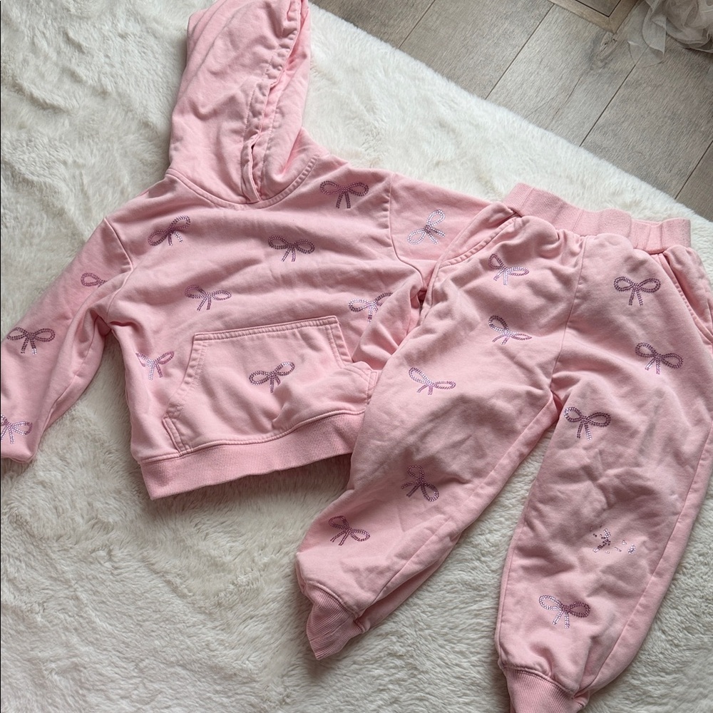 Lola + The Boys Pink Bow Print Hoodie & Jogger Set